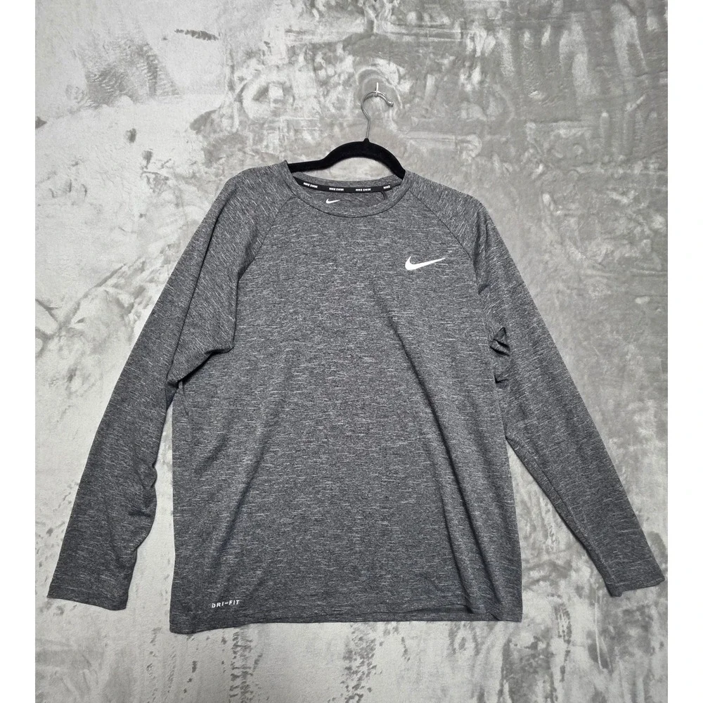 Nike Swim Mens Dri-FIT Long Sleeve Heathered Gray UPF 40+ Rash Guard L